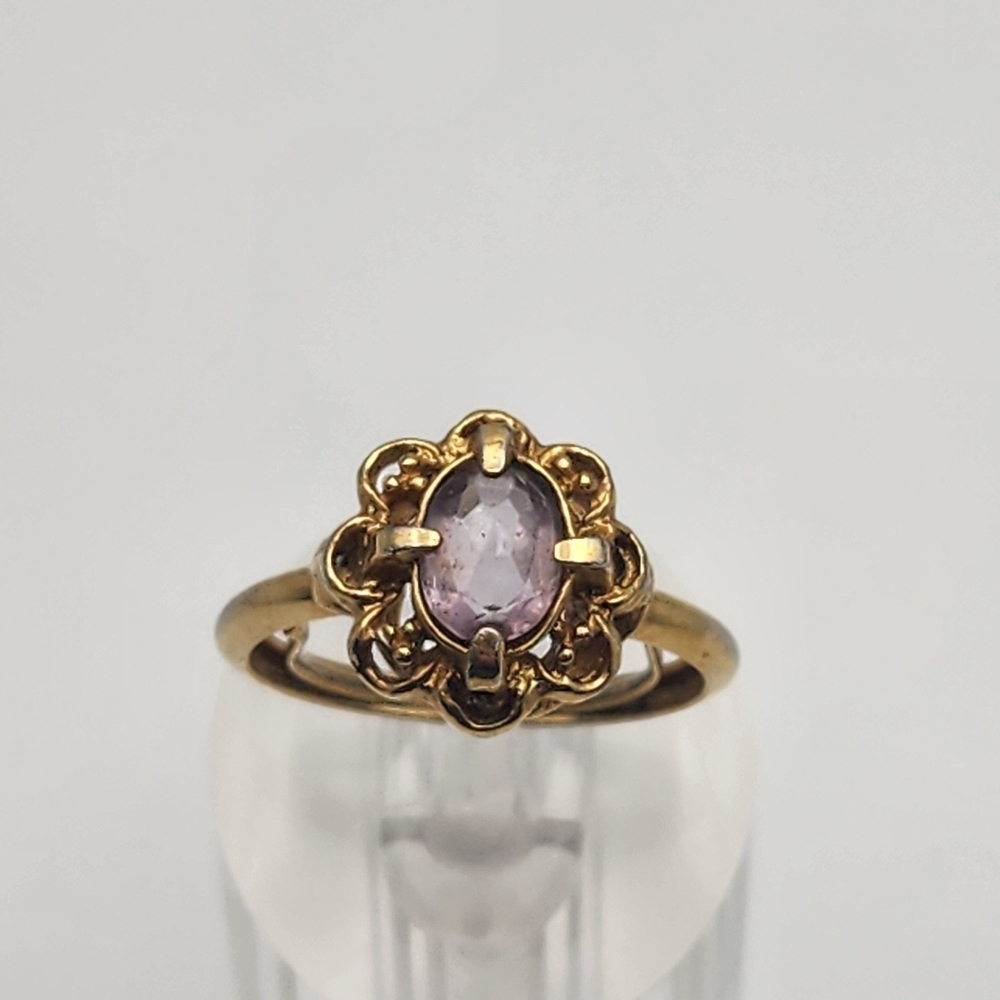 Vintage Gold Tone & Amethyst Victorian Style Ring (6.5)